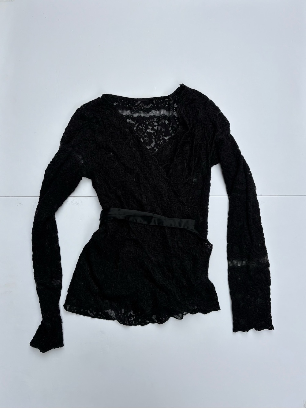 Black Lace Long Sleeve Wrap Top belted goth dark feminine balletcore whimsigoth